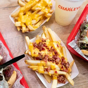 a cheeseburger and fries