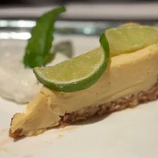 Key lime pie -- large enough for two -- to end a glorious meal.