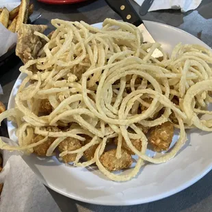 Chicken fried steak, onion strings