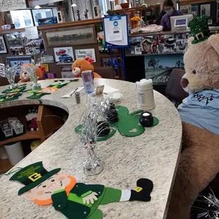 Social distancing bears at the counter