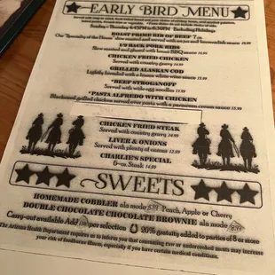 Early bird menu (Sunday-Thursday only)