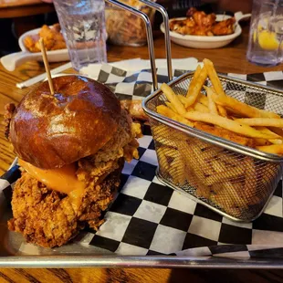 a fried chicken sandwich and french fries