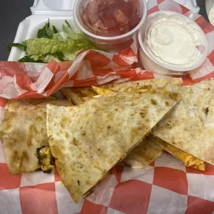 Delicious chicken quesadillas.