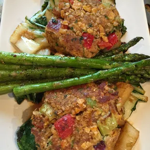 Ahi tuna cake with lemon grass, kafir  lime leaf over sautéed Bok choy