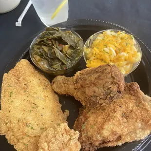 Always the best tasting catfish chicken mac and cheese cornbread too