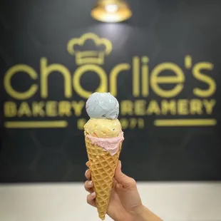 a hand holding an ice cream cone