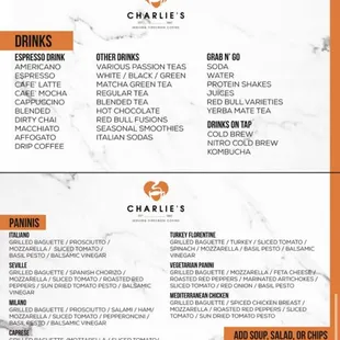 Charlie's Menu