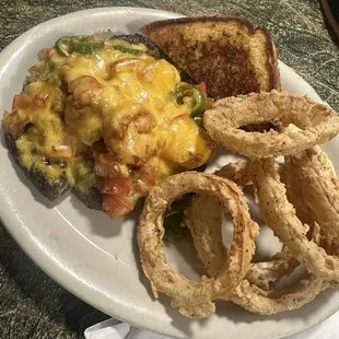 Mexican cheese steak and onion rings