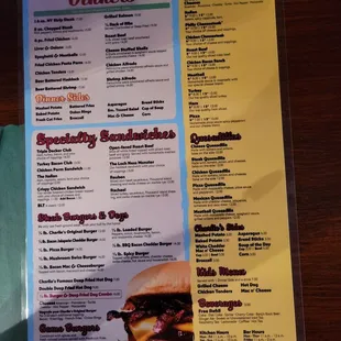 a menu for a burger
