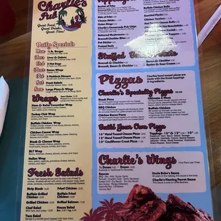 the menu and prices