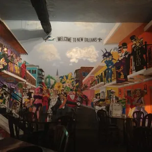 Cool mural on the wall.