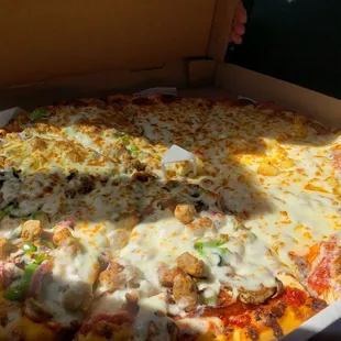 DONT ASK FOR EXTRA CHEESE! THEY ADD ENOUGH! Half Pepperoni, Pineapple and half Dome