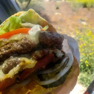 Double Cheeseburger with Jalapeños. I forgot the name of the burger.