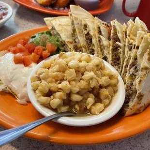 Ground Beef Quesadillas and Posole