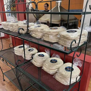 a display of cheese rolls