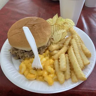 Jumbo Bar - b - que Sandwich Macaroni &amp; Cheese French Fries and chips!