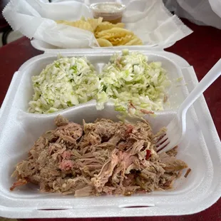 Chopped plate with ENC BBQ sauce, double slaw, no bun.