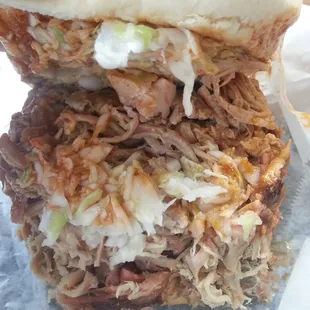 Jumbo pulled pork sandwich with slaw.  Unbelievably good.