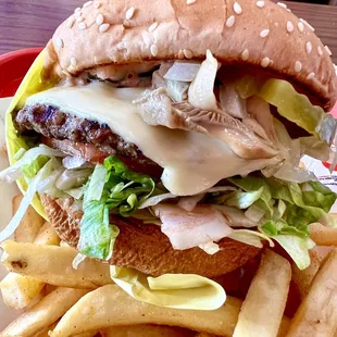 Charlies Mushroom Burger  with Fries .. photo by Harvey-Harv