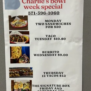 Daily special menu