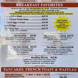 a menu for breakfast