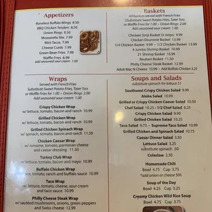 the menu for the restaurant