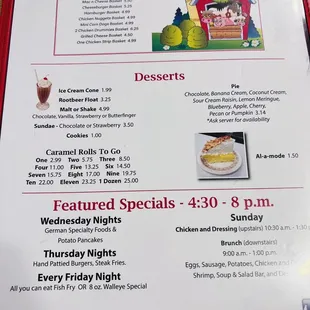 Kids menu, dessert