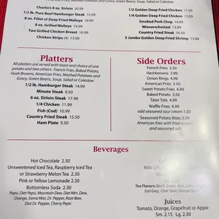 Dinner menu