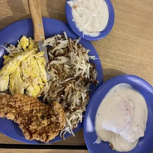tenderloin and eggs with biscuit and gravy.  fabulous