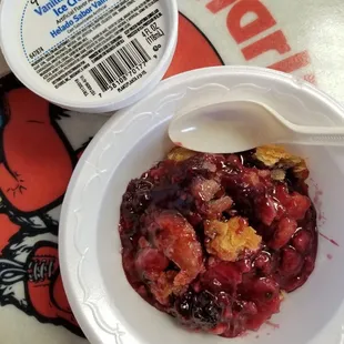 While the vanilla ice cream may be locally &quot;sourced&quot;, the blackberry cobbler is home made and amazing.