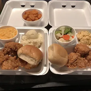 What we ordered: macaroni, potatoes, veggies, and rice