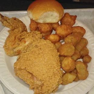 2 piece mixed w/ deep fried corn balls &amp; fried okra