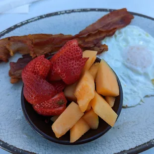 Two egg breakfast with fruit instead of potatoes