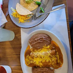 2 Cheese Ech plate with taco and guacamole, serrano to satisfy my heat palate