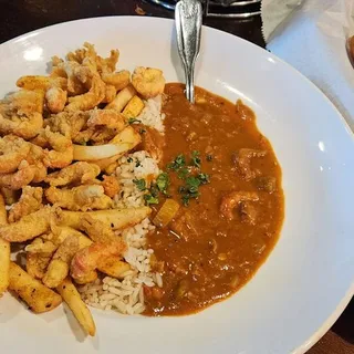 1/2 Crawfish Etouffee and 1/2 Fried Crawfish Tails