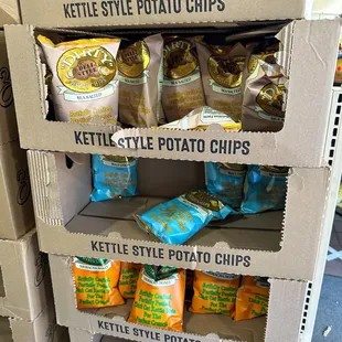 a display of kettle style potato chips