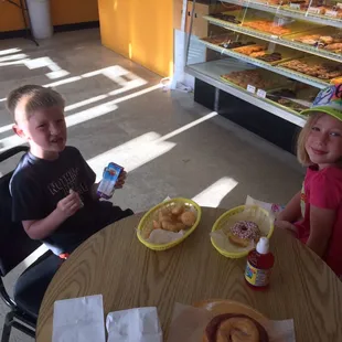 Happy to be eating breakfast at Charlies donuts!