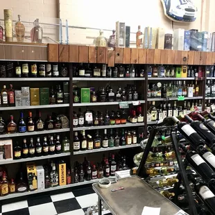 shelves of liquor