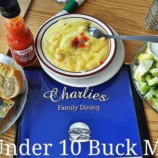 All meals include Bowl of Soup, Dinner Rolls and Salad