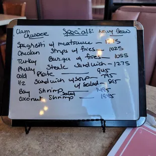 a menu on a menu board