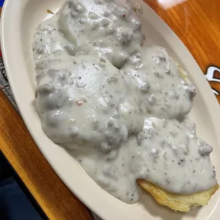 Butter Grilled Biscuits and Sausage Gravy Breakfast