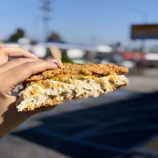 Chicken Chickarones fried skin sandwich