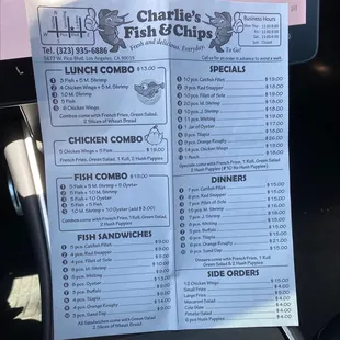 New menu prices as of September 2022