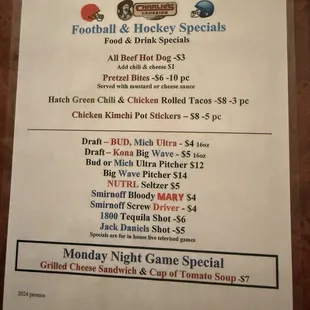 Football/Hockey specials