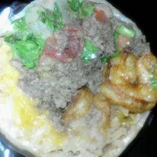 This shrimp and steak burrito was day bomb! *boom*
