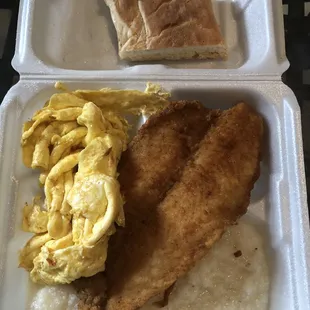 a meal in a styrofoam container