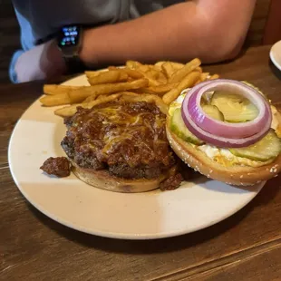 Chili Burger and Fries