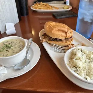 Wild rice soup. Pulled pork sandwich and rice. Delicious.