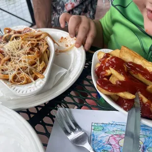 Kids spaghetti and fries