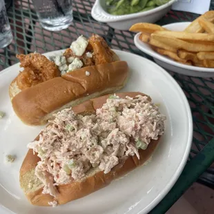 1/2 a shrimp po boy and 1/2 a lobster roll with fries